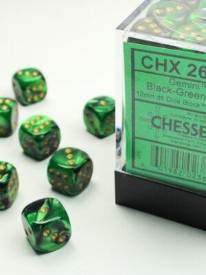 Set de 36 Dés de 6 - Gemini Black-Green/gold - Chessex