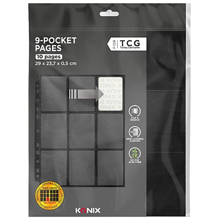 Pack de 10 Feuilles De Classeur Noir- 9 Cases Sideload - Konix